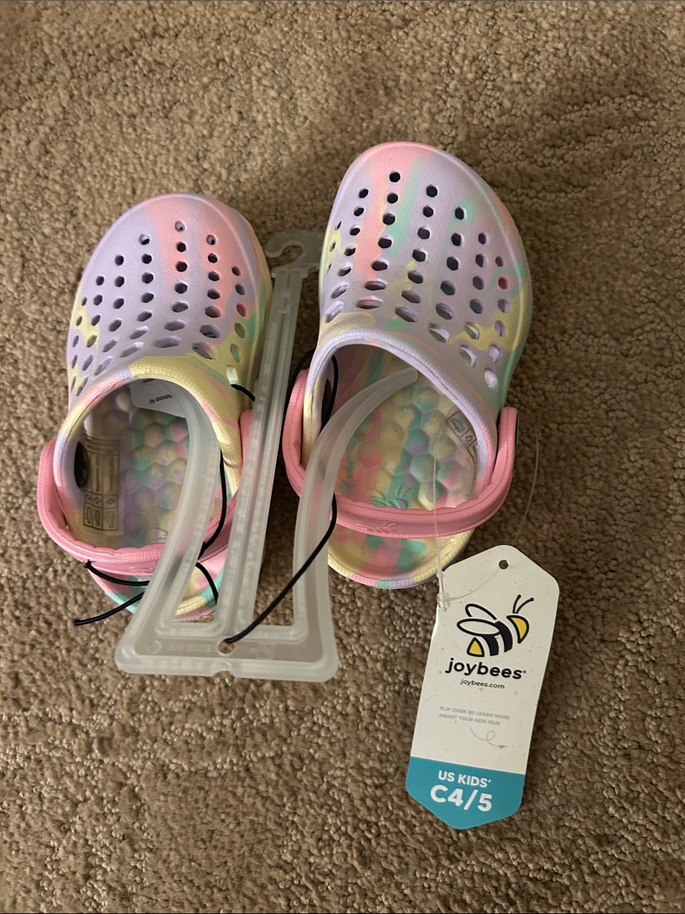 Joybees Kids Pastel Rainbow Clogs with Pink Strap